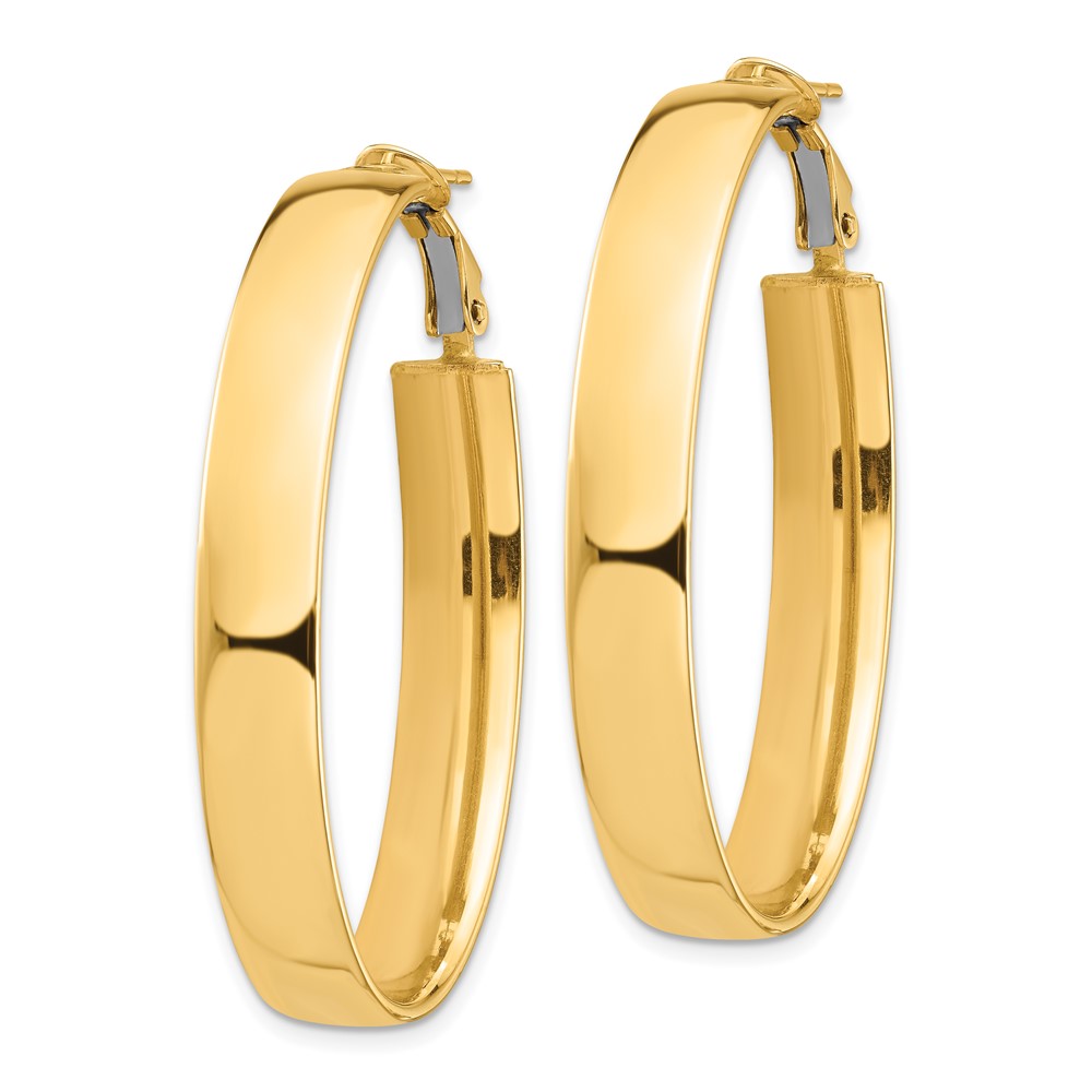 14k High Polished 7mm Omega Back Oval Hoop Earrings