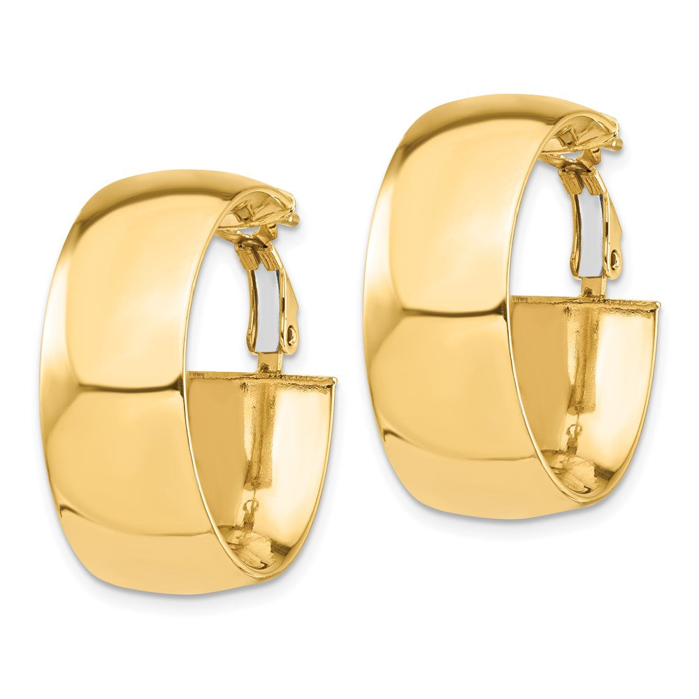 14k High Polished 10mm Omega Back Hoop Earrings