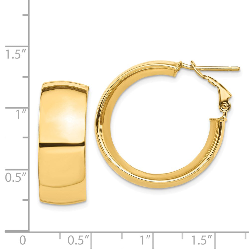 14k High Polished 10mm Omega Back Hoop Earrings