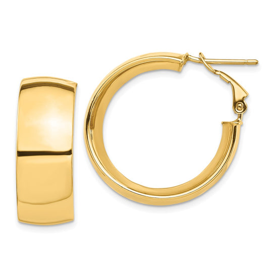 14k High Polished 10mm Omega Back Hoop Earrings