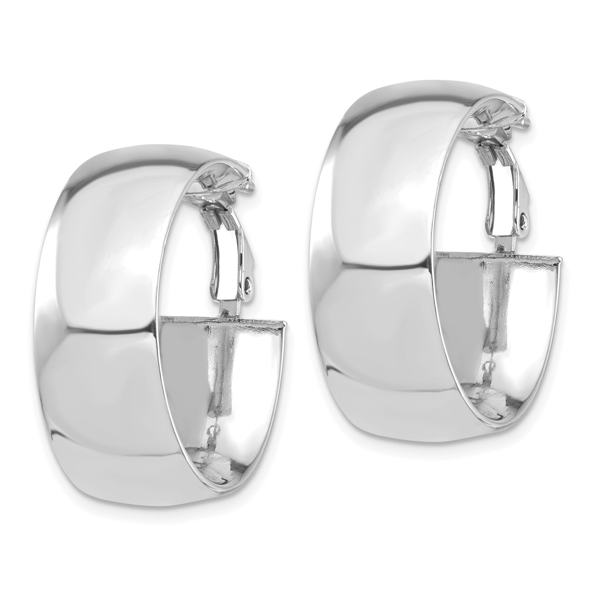 14k White Gold 10x27mm High Polished Omega Back Tube Hoop Earrings