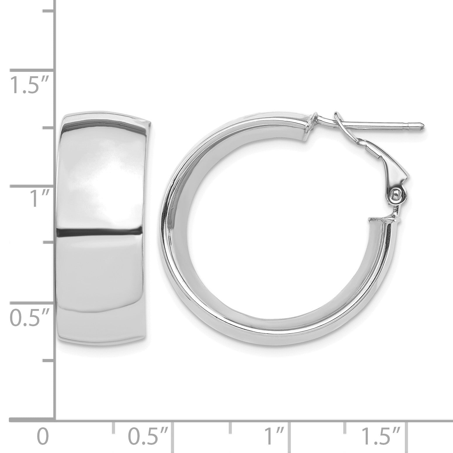 14k White Gold 10x27mm High Polished Omega Back Tube Hoop Earrings