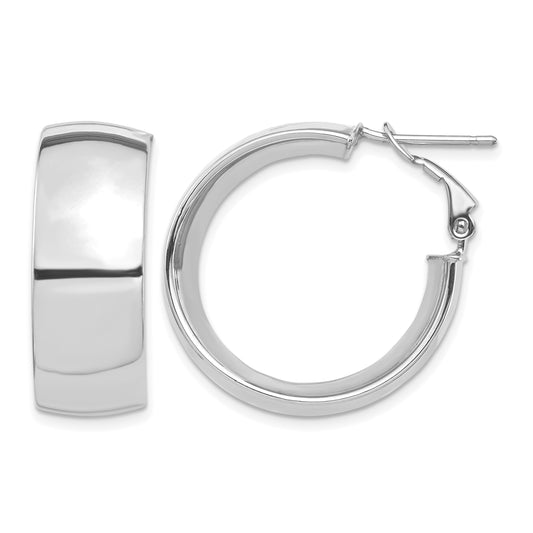14k White Gold 10x27mm High Polished Omega Back Tube Hoop Earrings