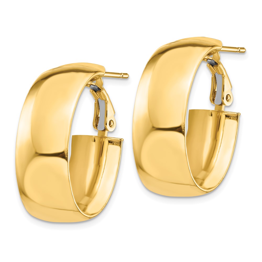 14k High Polished 10mm Omega Back Oval Hoop Earrings