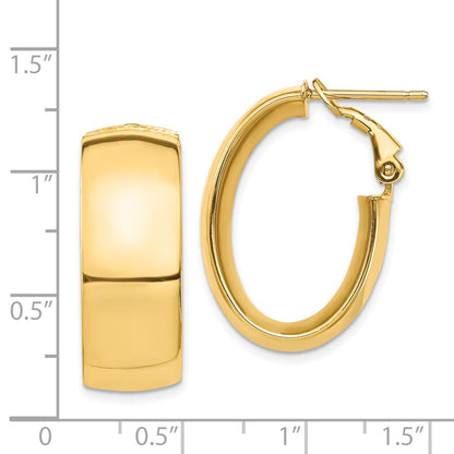 14k High Polished 10mm Omega Back Oval Hoop Earrings