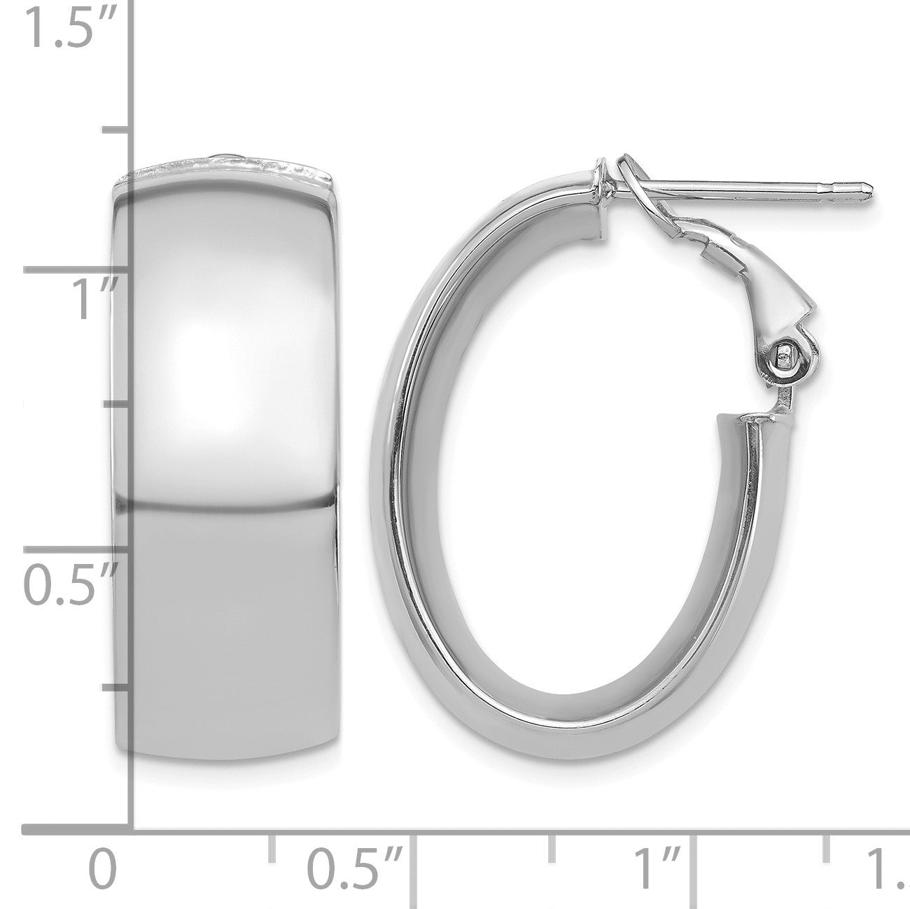 14k White Gold 10x25mm High Polished Oval Omega Back Tube Hoop Earrings