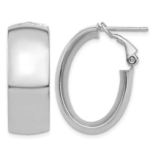 14k White Gold 10x25mm High Polished Oval Omega Back Tube Hoop Earrings