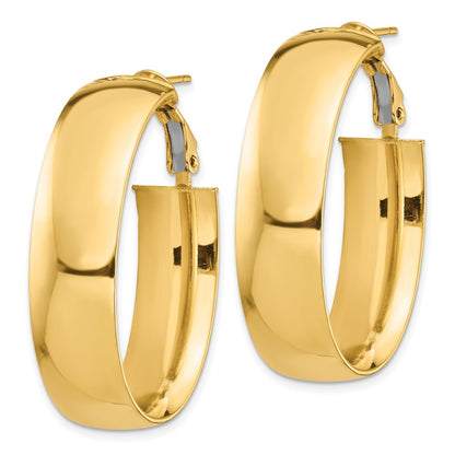 14k High Polished 10mm Omega Back Oval Hoop Earrings