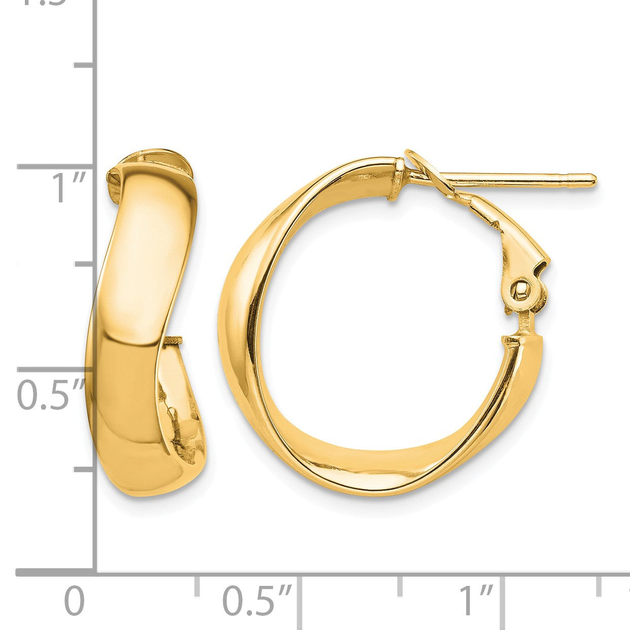 14k High Polished 5mm Wavy Omega Back Hoop Earrings