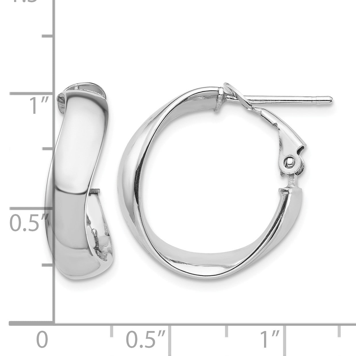 14k White Gold High Polished 5mm Wavy Omega Back Hoop Earrings