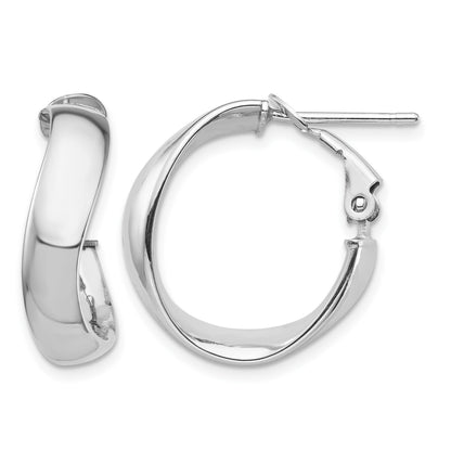 14k White Gold High Polished 5mm Wavy Omega Back Hoop Earrings