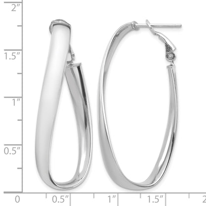 14k White Gold Polished 5mm Twisted Omega Back Oval Hoop Earrings