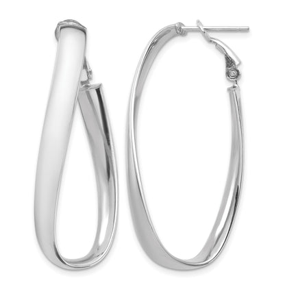 14k White Gold Polished 5mm Twisted Omega Back Oval Hoop Earrings