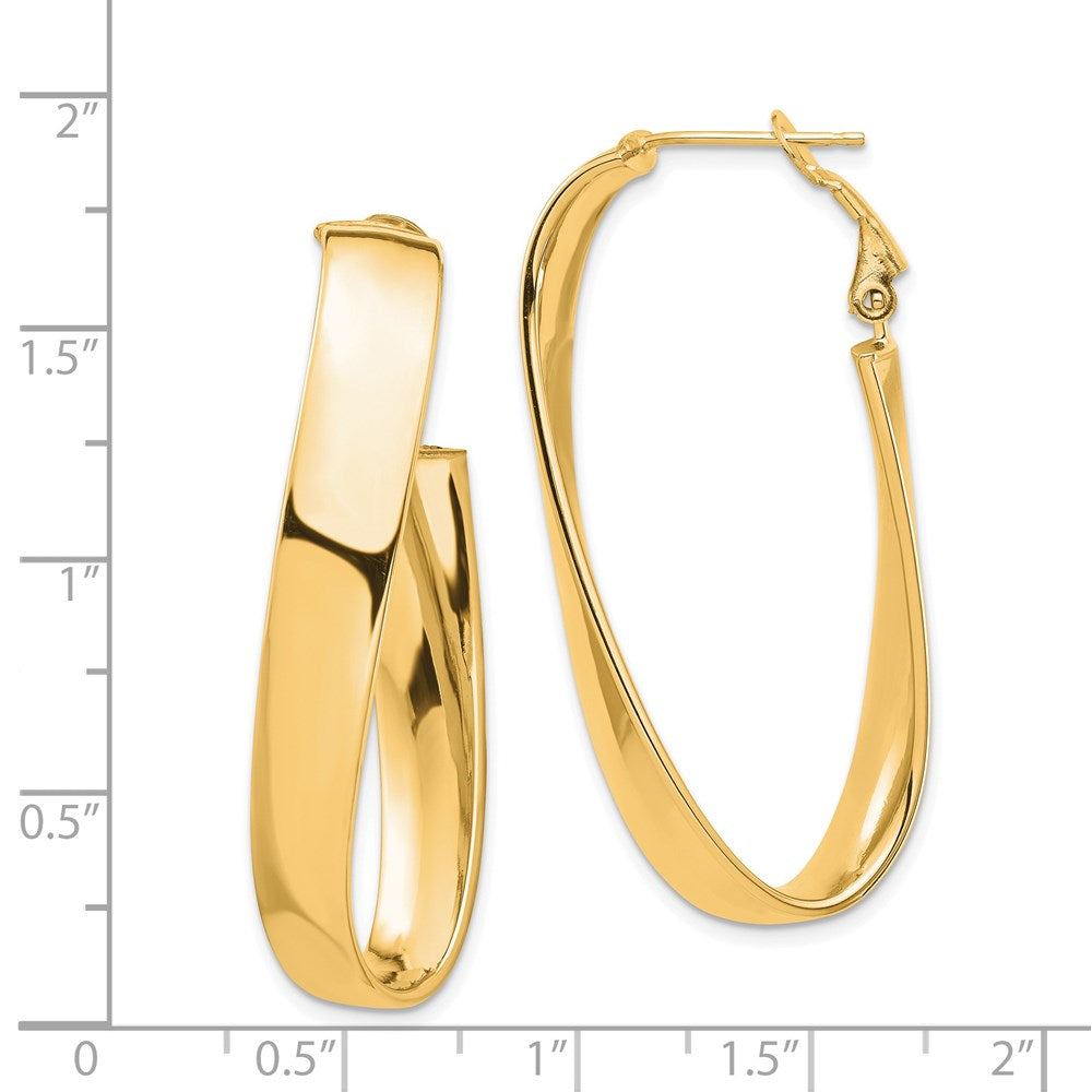 14k High Polished 7mm Twisted Omega Back Oval Hoop Earrings