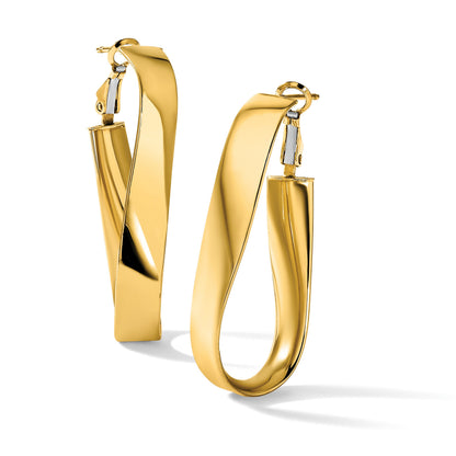 14k High Polished 7mm Twisted Omega Back Oval Hoop Earrings