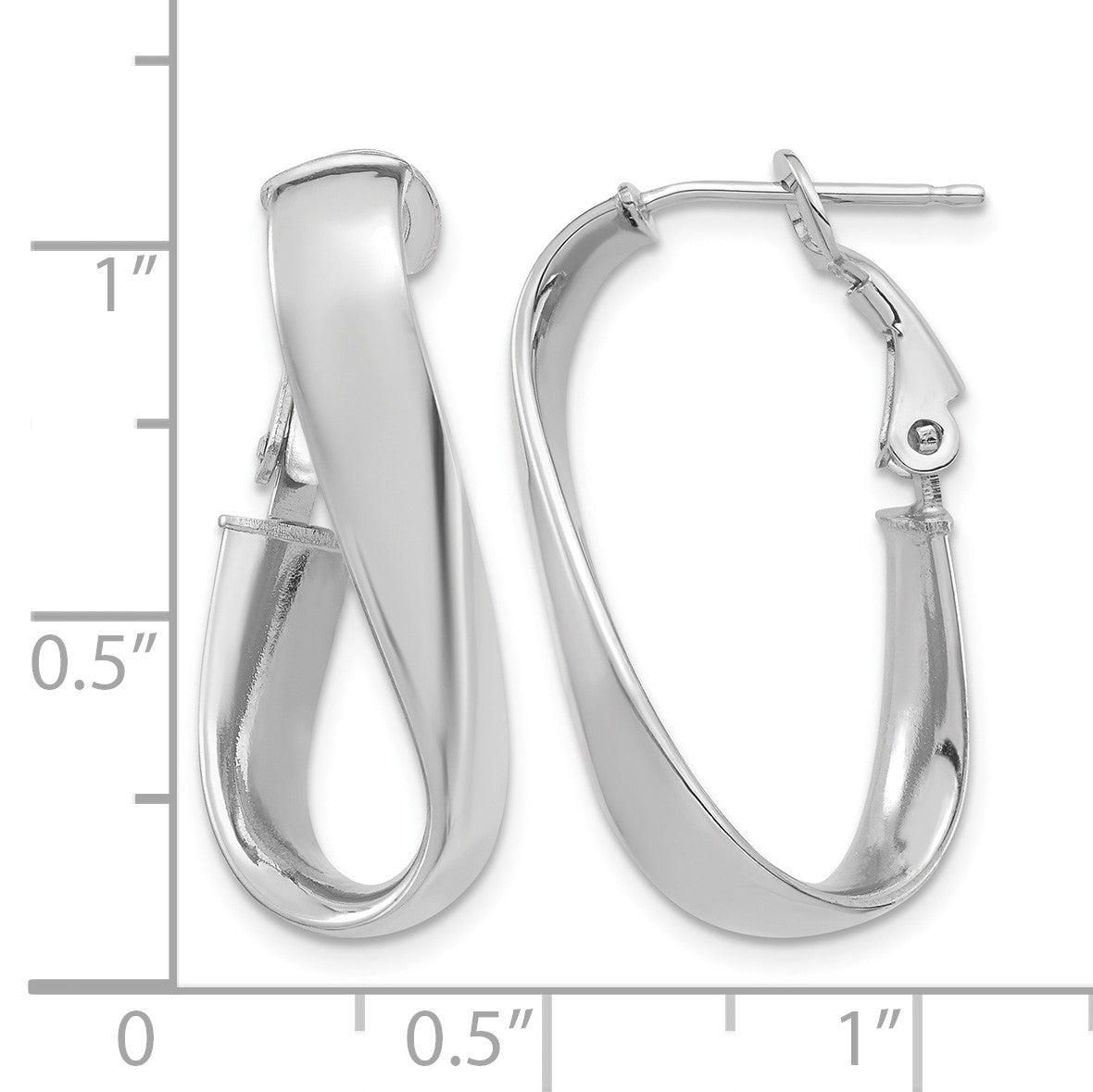 14k White Gold Polished 5mm Twisted Oval Omega Back Hoop Earrings