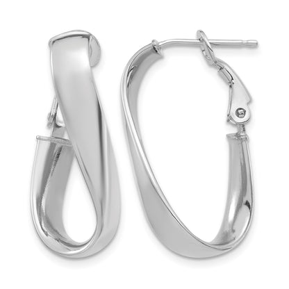 14k White Gold Polished 5mm Twisted Oval Omega Back Hoop Earrings