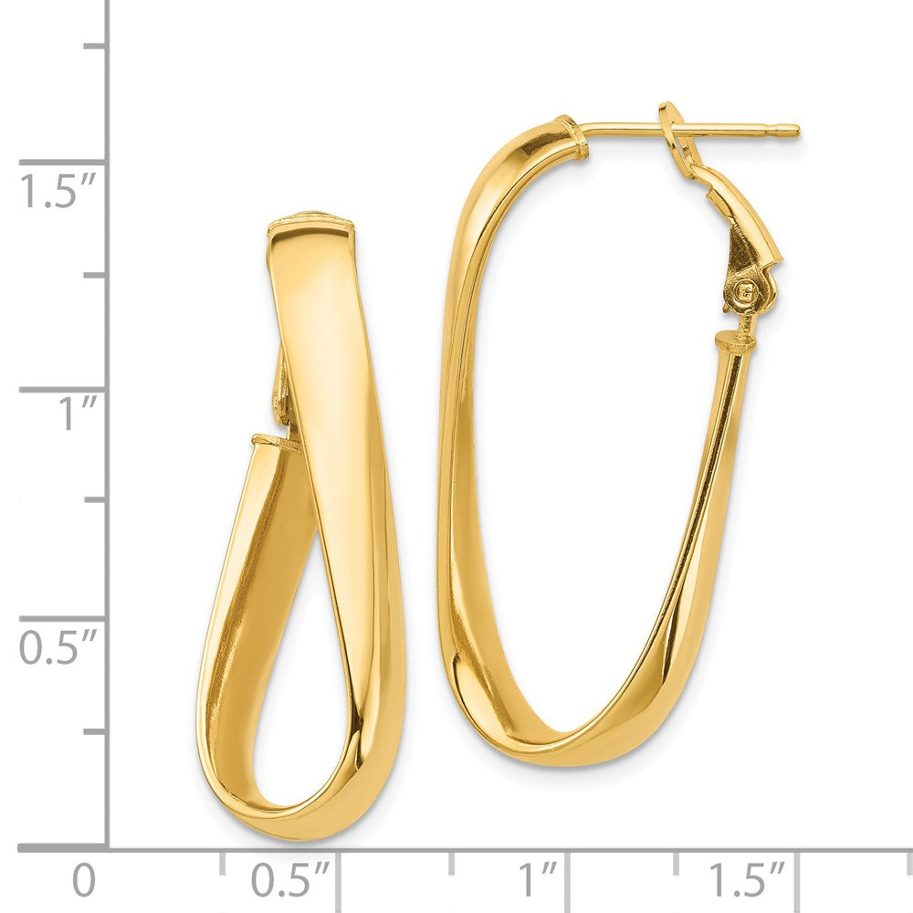 14k High Polished 5mm Twisted Oval Omega Back Hoop Earrings