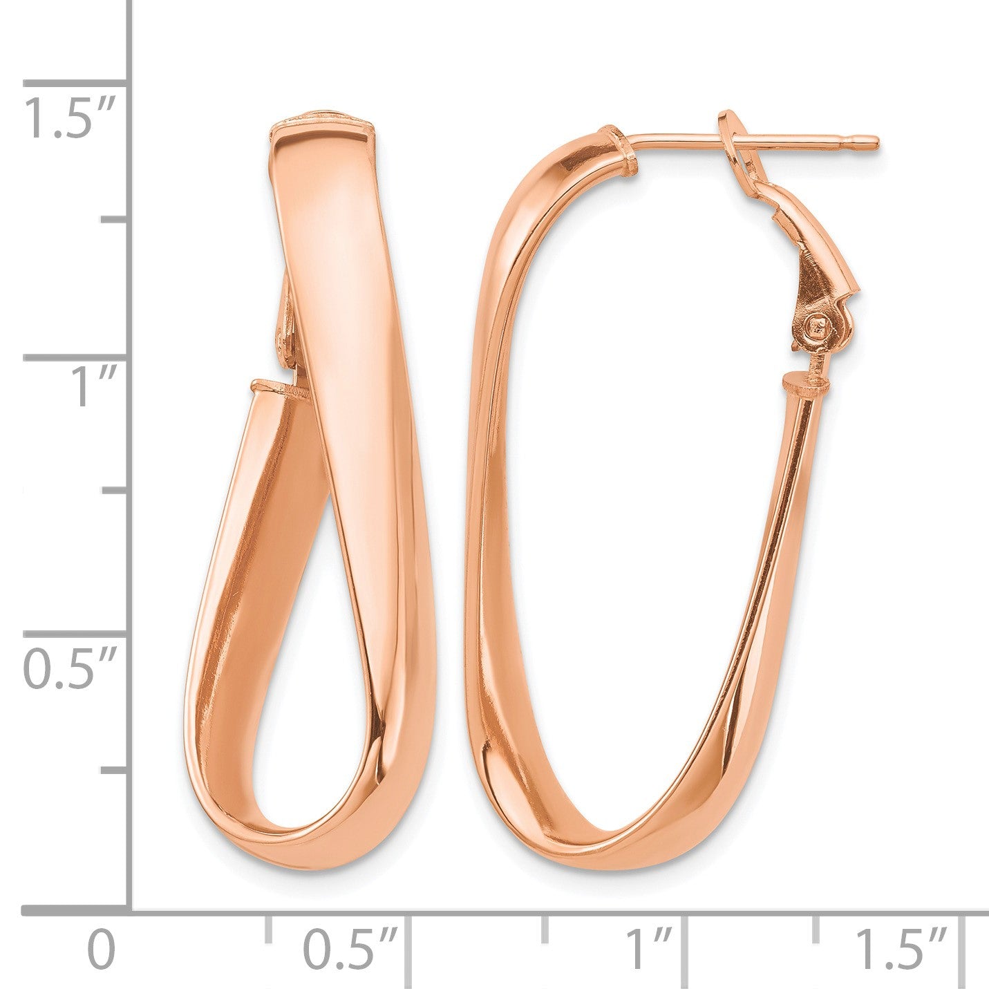 14k Rose Gold High Polished 5mm Wavy Oval Omega Back Hoop Earrings