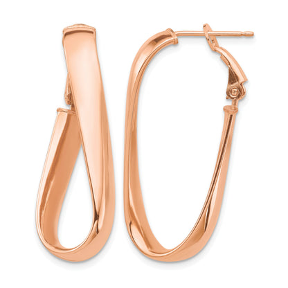 14k Rose Gold High Polished 5mm Wavy Oval Omega Back Hoop Earrings