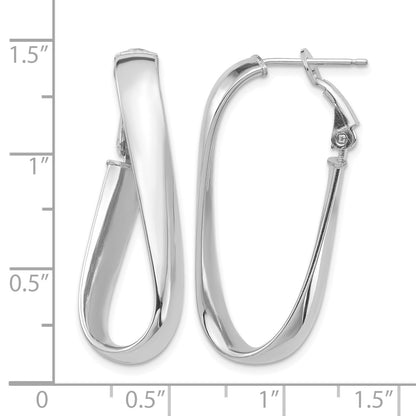 14k White Gold Polished 5mm Twisted Oval Omega Back Hoop Earrings