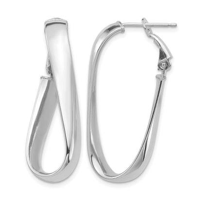 14k White Gold Polished 5mm Twisted Oval Omega Back Hoop Earrings