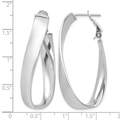 14k White Gold Polished 7mm Twisted Omega Back Oval Hoop Earrings
