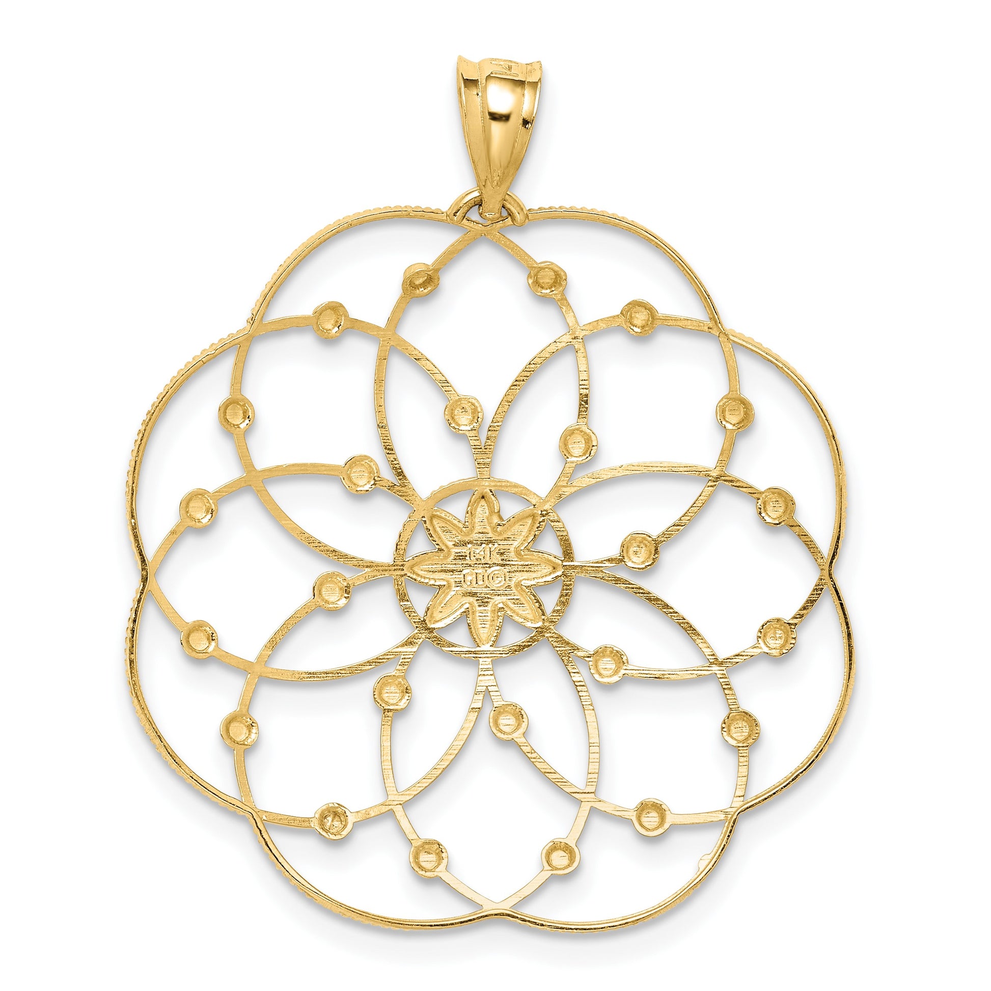 14k and White Rhodium Diamond-cut Spiral Circle Pendant