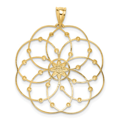 14k and White Rhodium Diamond-cut Spiral Circle Pendant