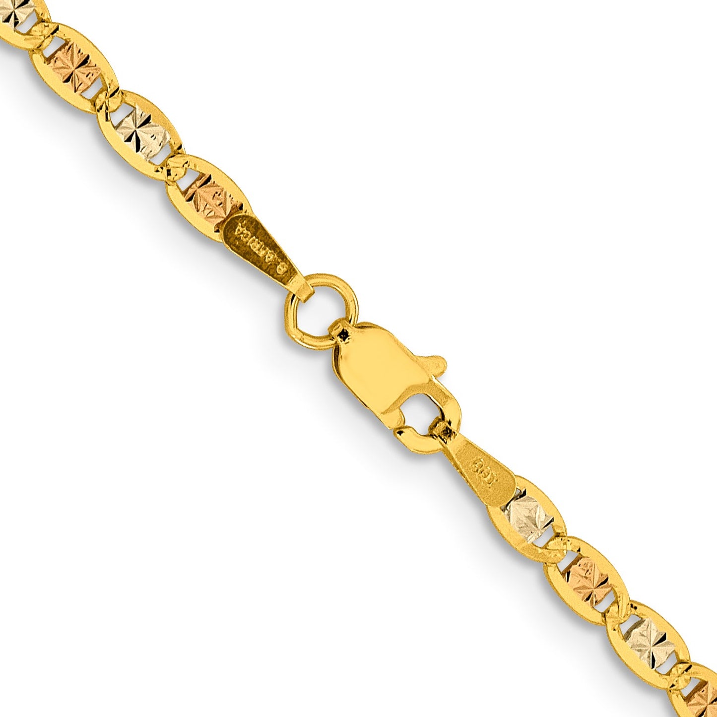 14K 22 inch 2.75mm Tri-color Pav� Valentino with Lobster Clasp Chain