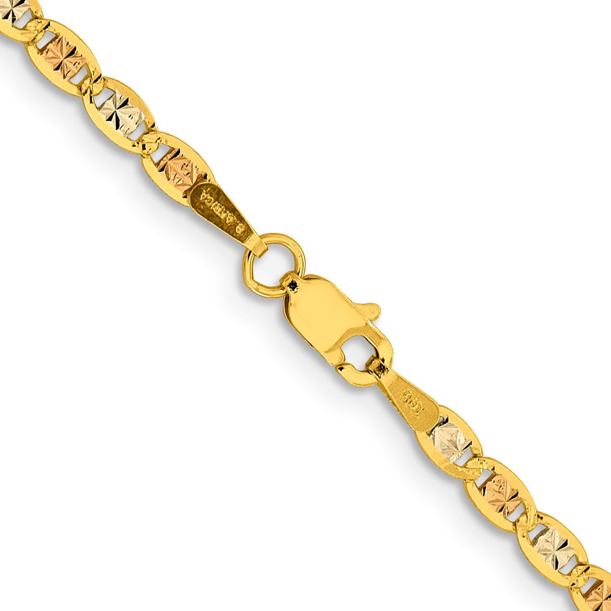 14K 26 inch 2.75mm Tri-color Pav� Valentino with Lobster Clasp Chain