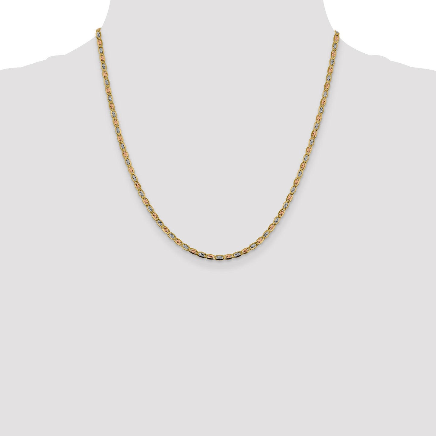 14K 20 inch 2.75mm Tri-color Pav� Valentino with Lobster Clasp Chain