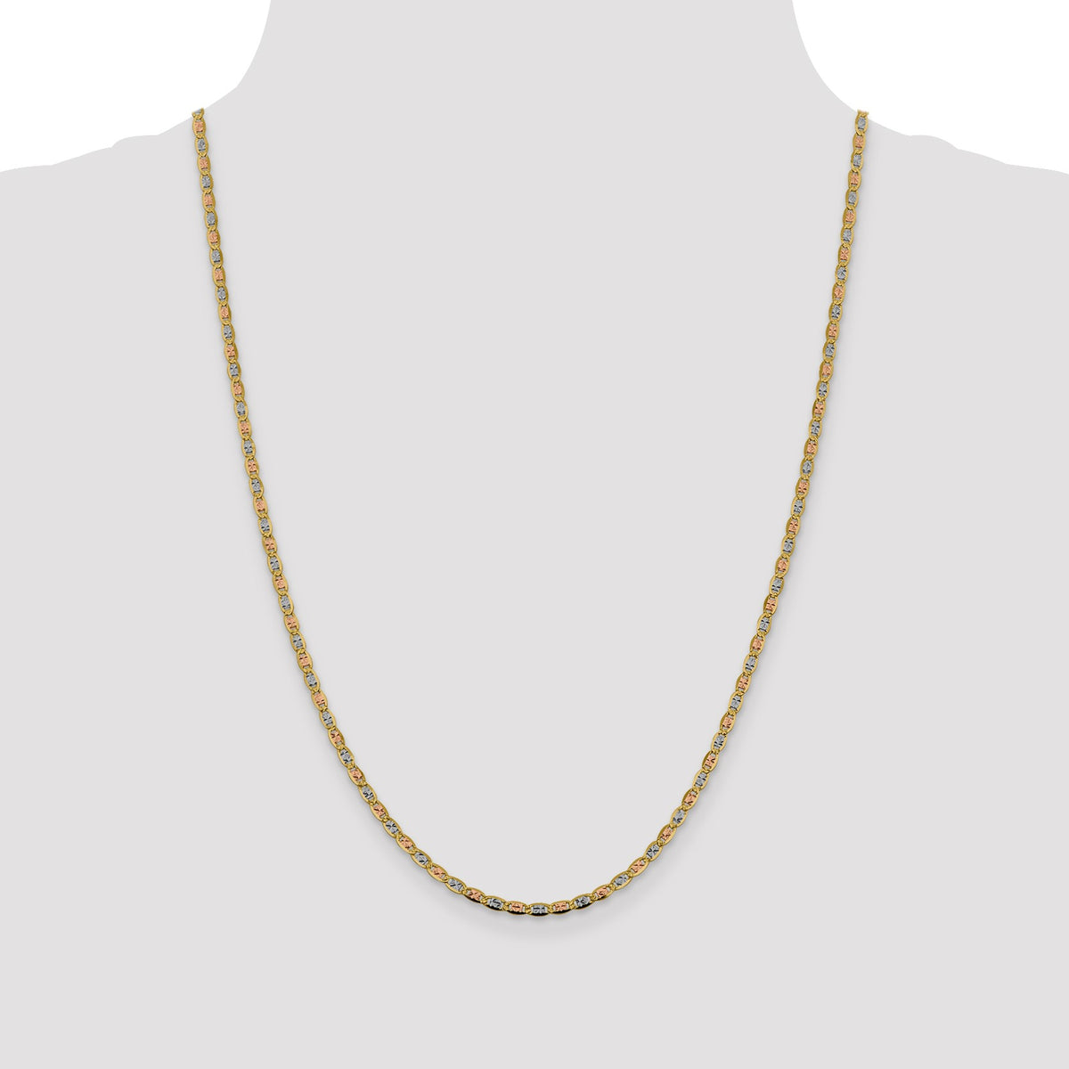 14K 24 inch 2.75mm Tri-color Pav� Valentino with Lobster Clasp Chain