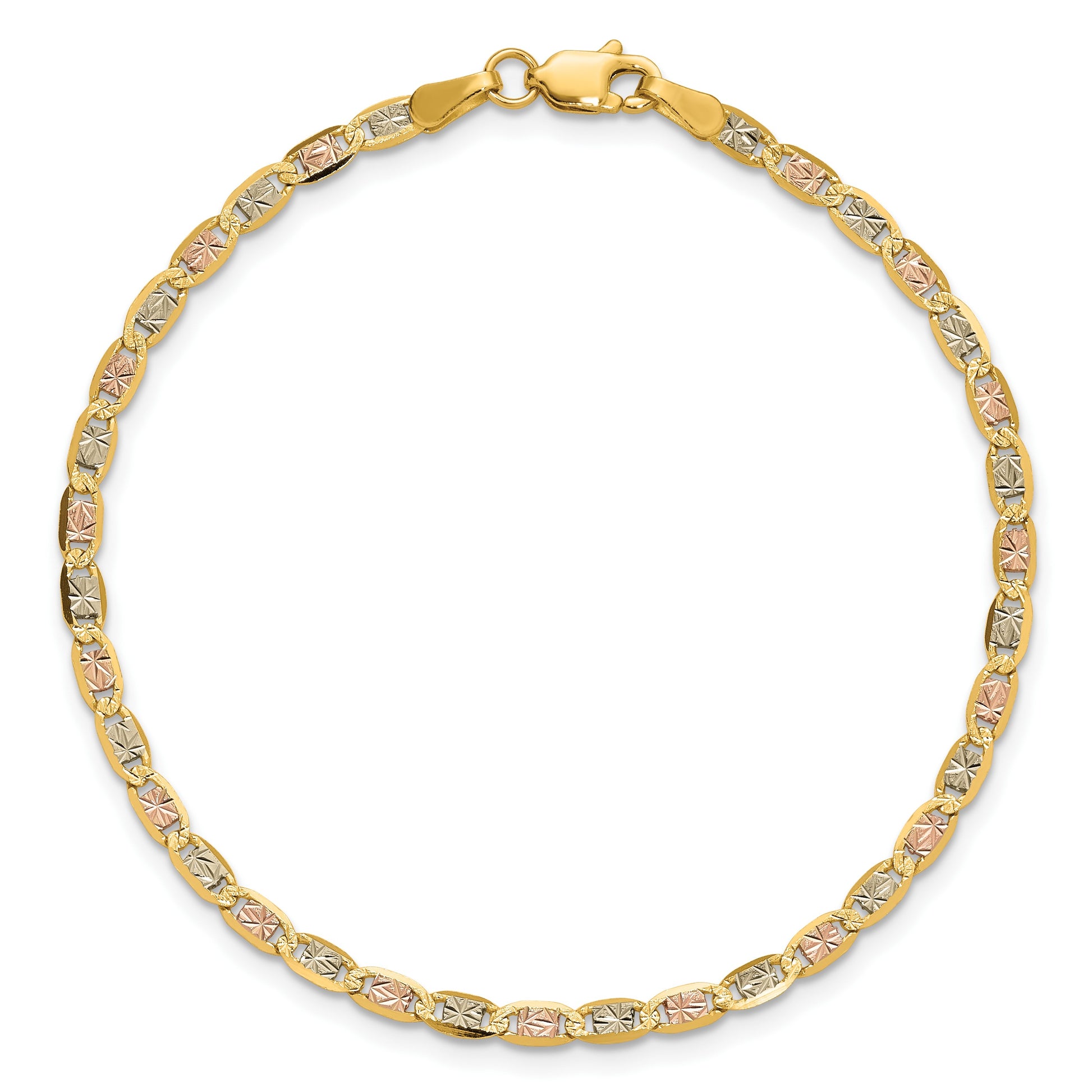 14K 7 inch 2.75mm Tri-color Pav� Valentino with Lobster Clasp Bracelet