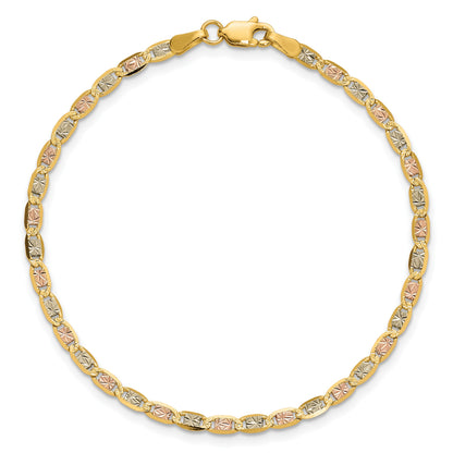 14K 7 inch 2.75mm Tri-color Pav� Valentino with Lobster Clasp Bracelet
