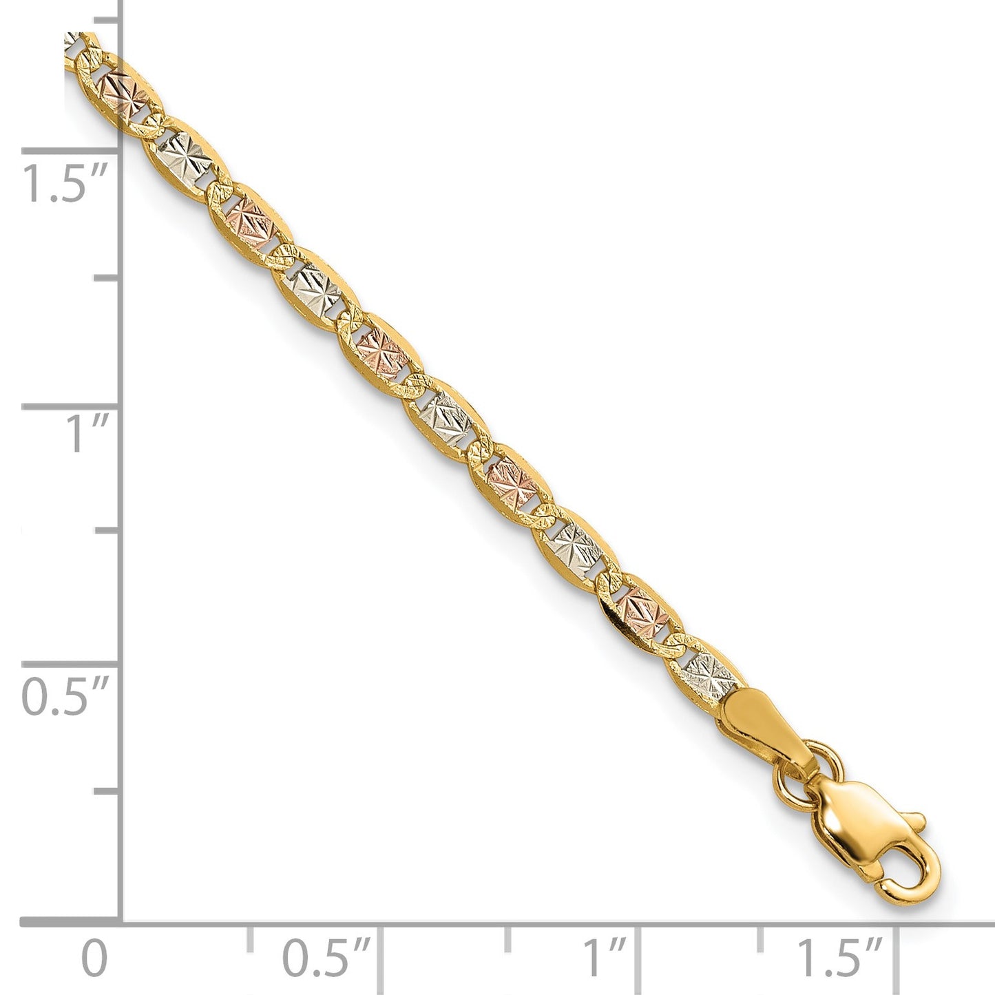 14K 7 inch 2.75mm Tri-color Pav� Valentino with Lobster Clasp Bracelet
