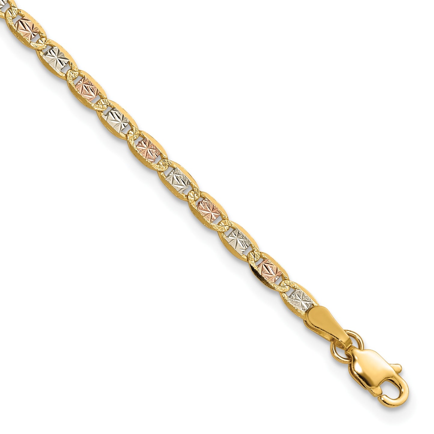 14K 7 inch 2.75mm Tri-color Pav� Valentino with Lobster Clasp Bracelet