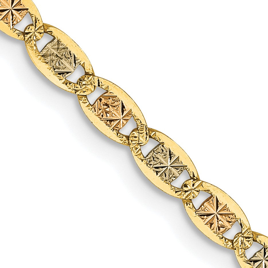 14K 22 inch 2.75mm Tri-color Pav� Valentino with Lobster Clasp Chain