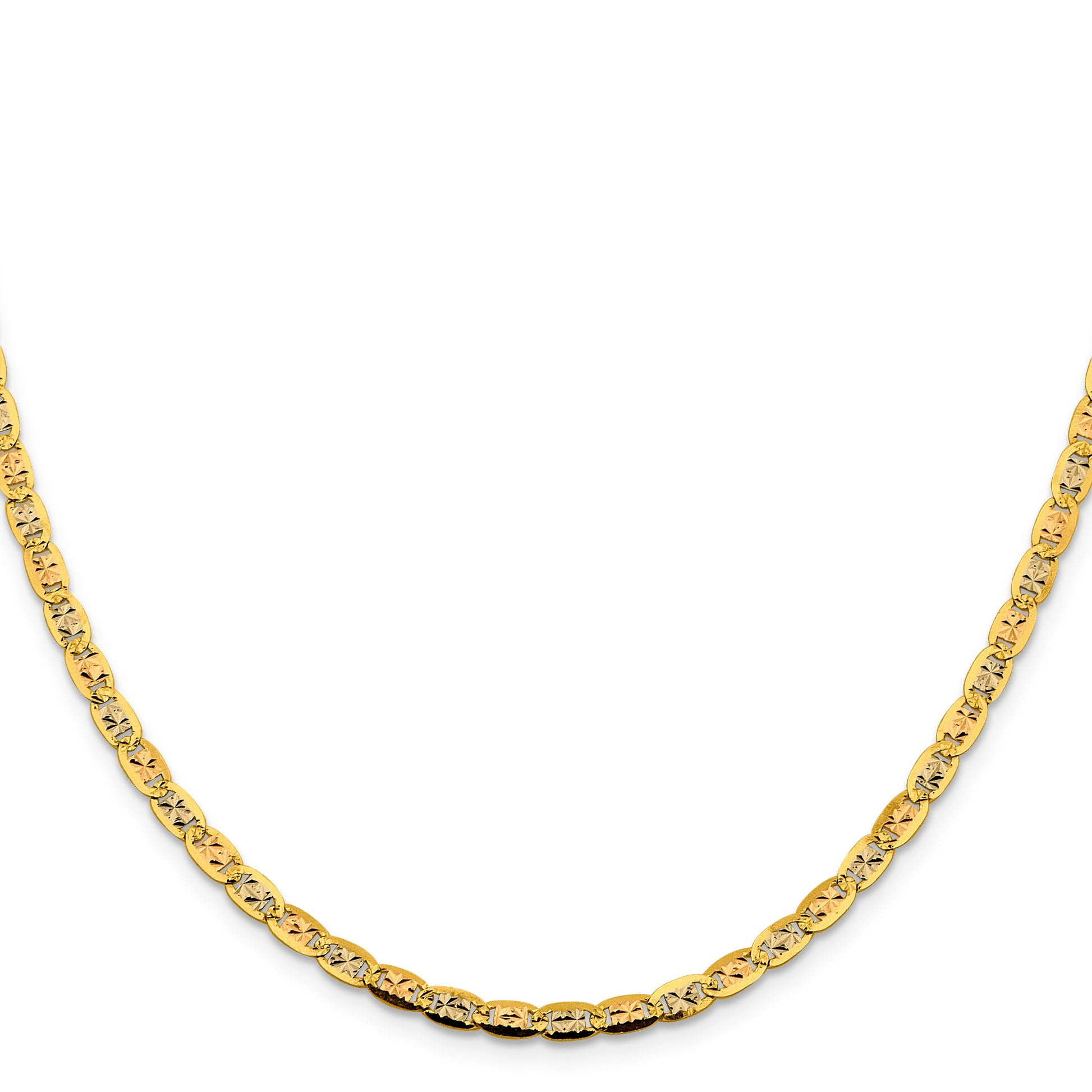 14K 20 inch 3.8mm Tri-color Pav� Valentino with Lobster Clasp Chain