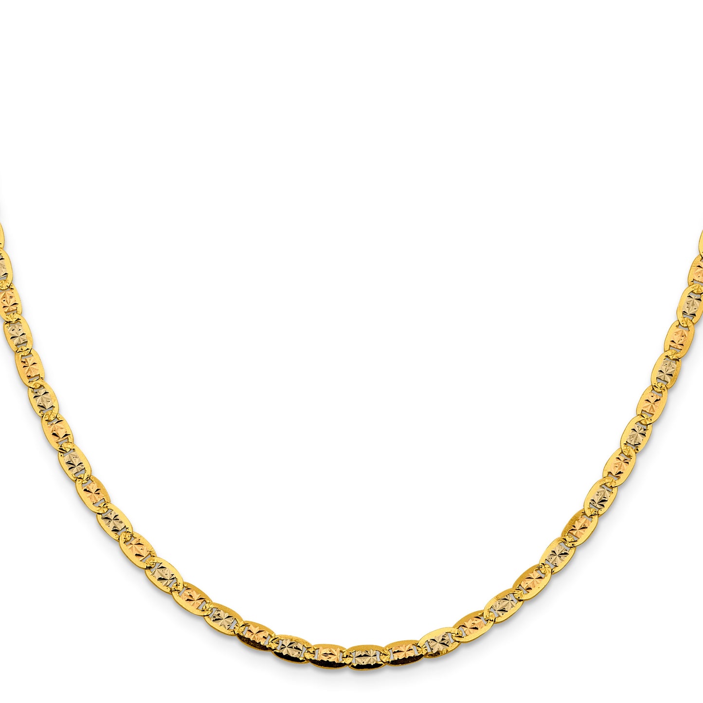 14K 22 inch 3.8mm Tri-color Pav� Valentino with Lobster Clasp Chain
