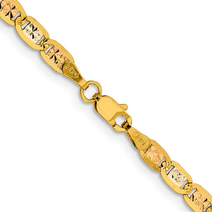 14K 20 inch 3.8mm Tri-color Pav� Valentino with Lobster Clasp Chain