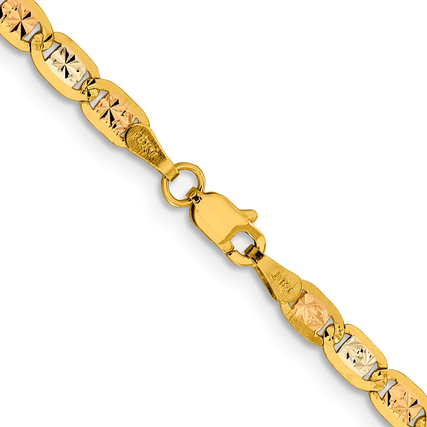 14K 26 inch 3.8mm Tri-color Pav� Valentino with Lobster Clasp Chain