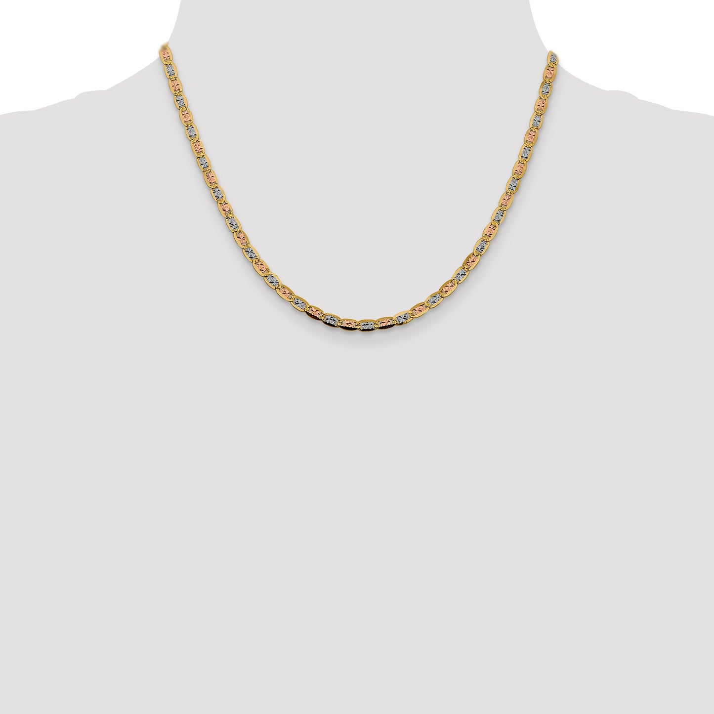14K 18 inch 3.8mm Tri-color Pav� Valentino with Lobster Clasp Chain
