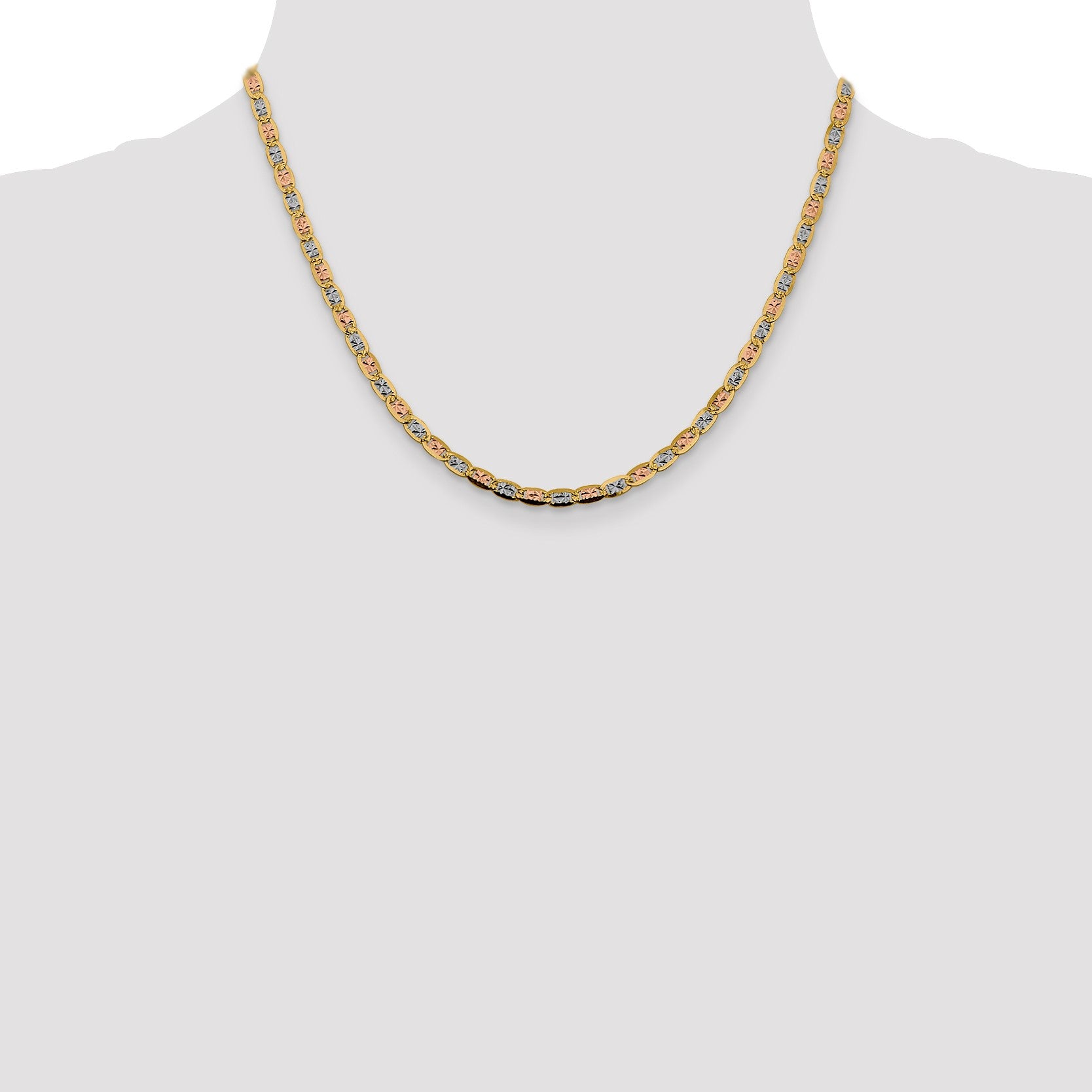 14K 18 inch 3.8mm Tri-color Pav� Valentino with Lobster Clasp Chain