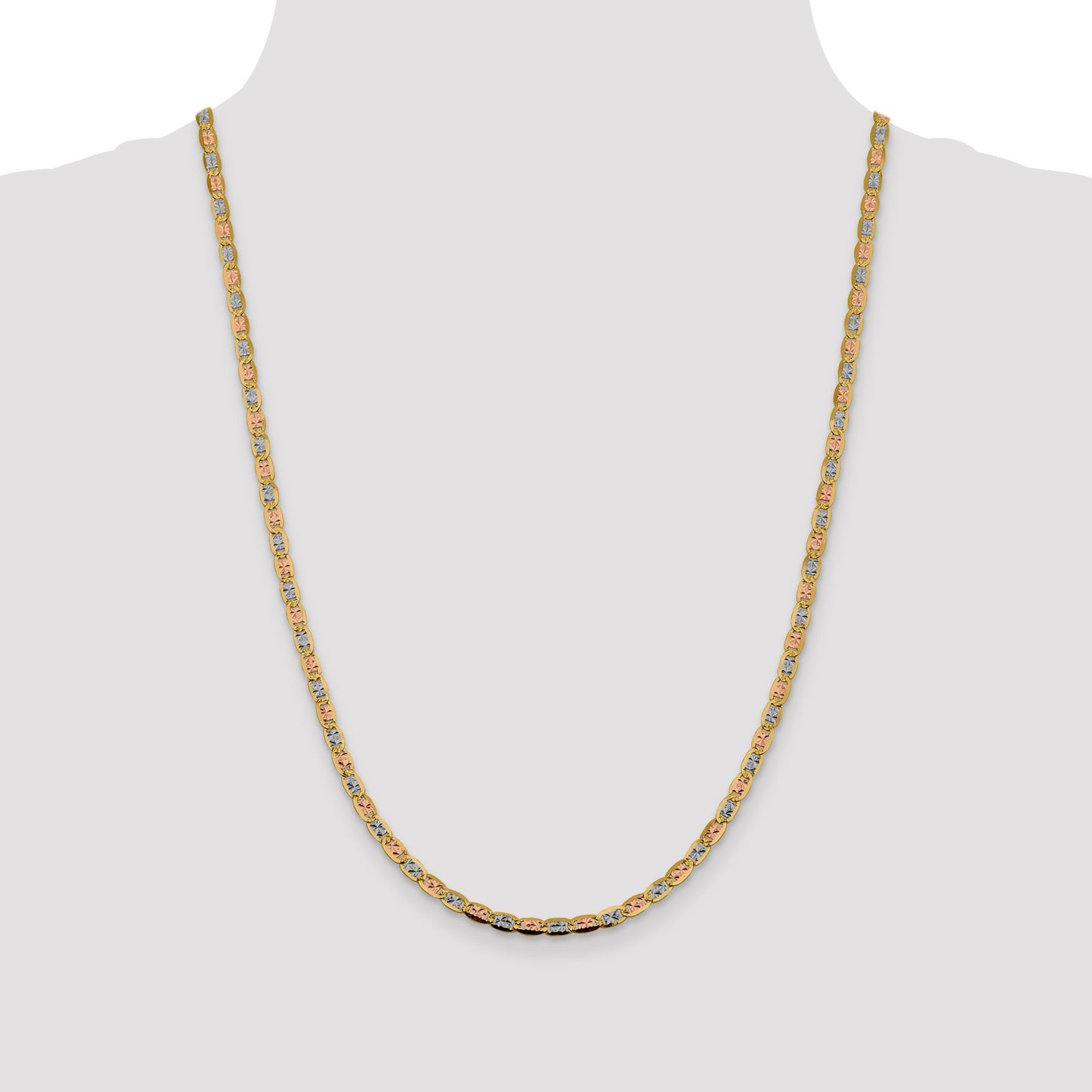 14K 24 inch 3.8mm Tri-color Pav� Valentino with Lobster Clasp Chain