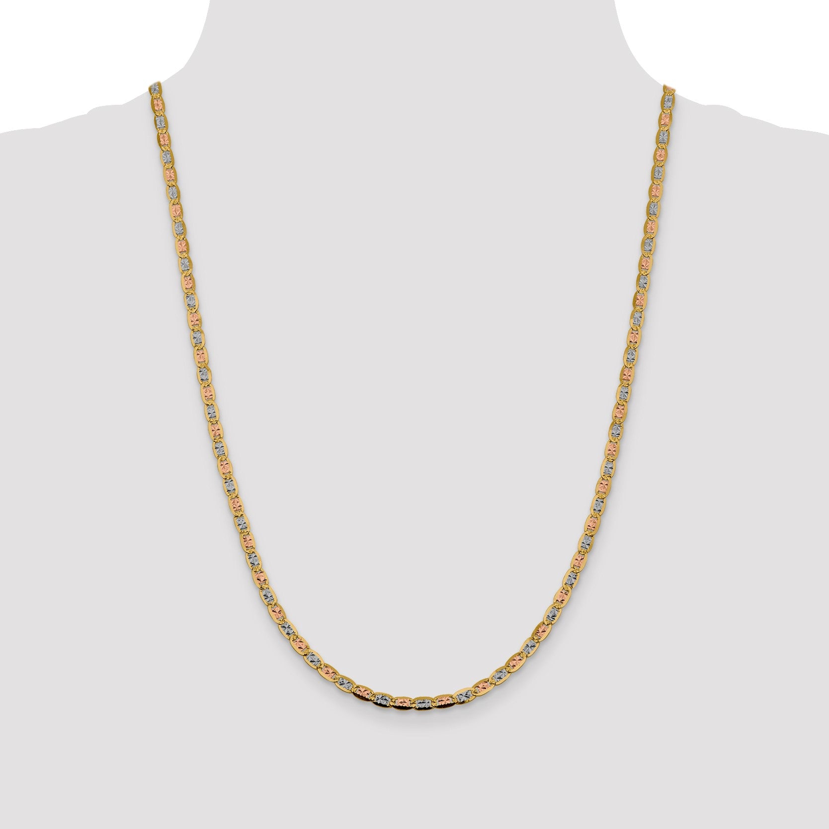 14K 24 inch 3.8mm Tri-color Pav� Valentino with Lobster Clasp Chain