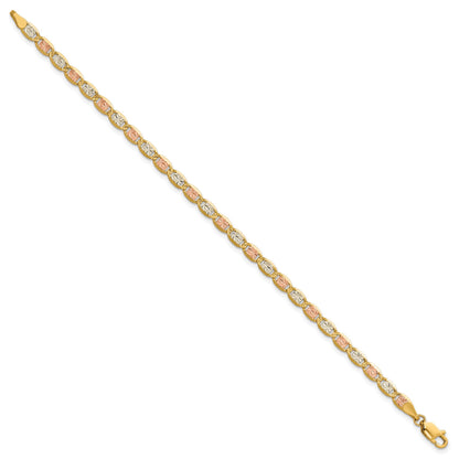 14K 7 inch 3.8mm Tri-color Pav� Valentino with Lobster Clasp Bracelet