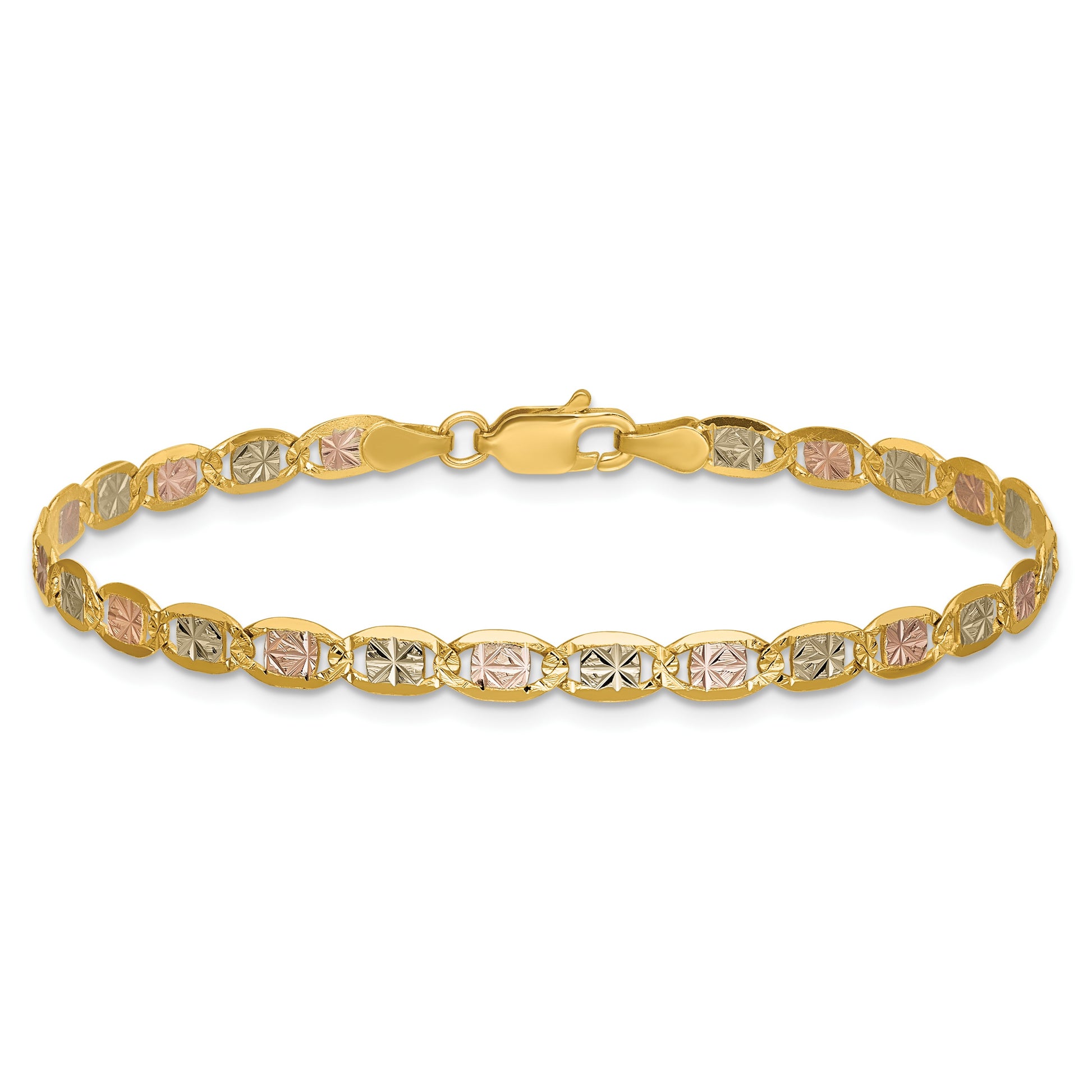 14K 7 inch 3.8mm Tri-color Pav� Valentino with Lobster Clasp Bracelet