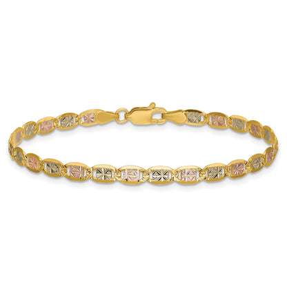 14K 8 inch 3.8mm Tri-color Pav� Valentino with Lobster Clasp Bracelet