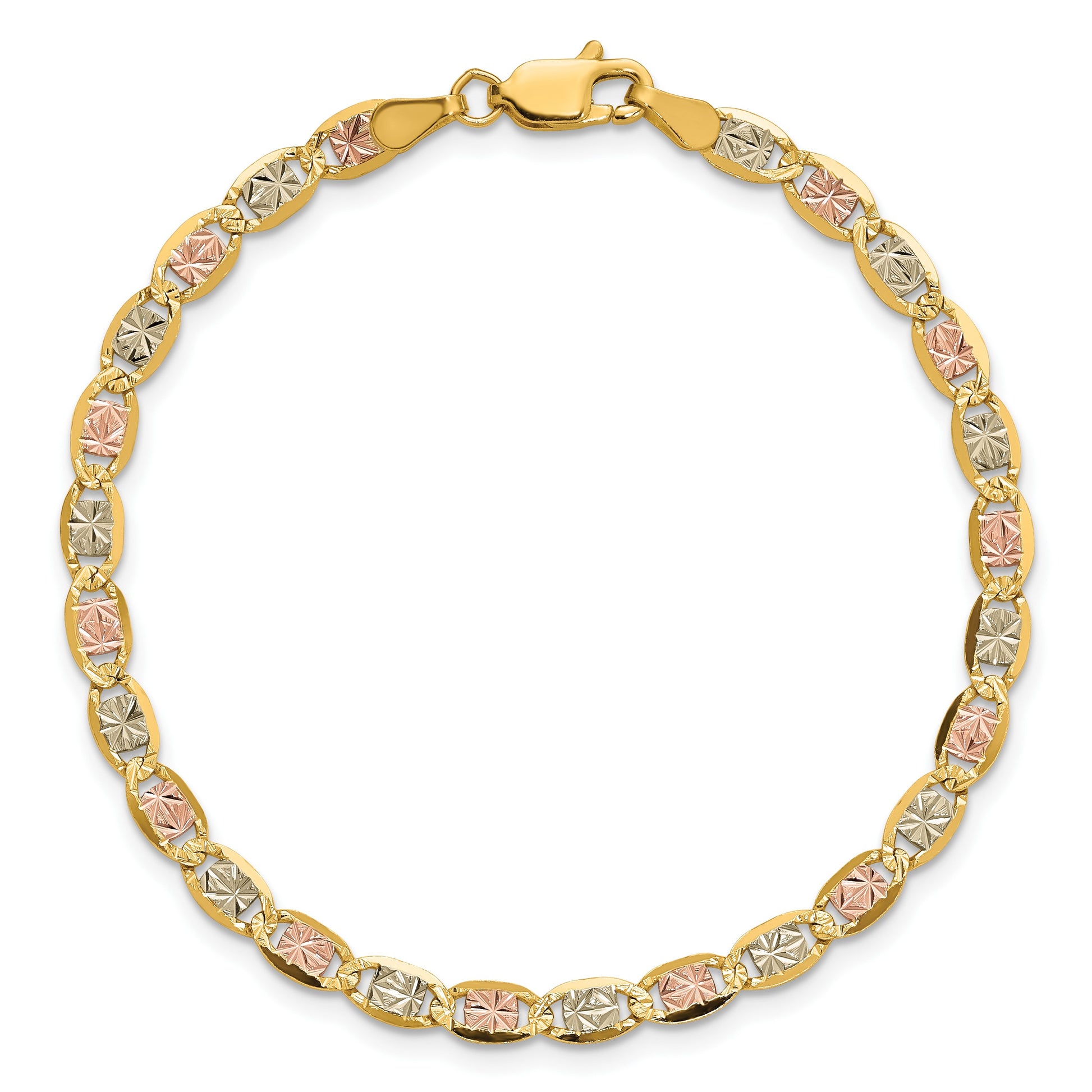14K 7 inch 3.8mm Tri-color Pav� Valentino with Lobster Clasp Bracelet